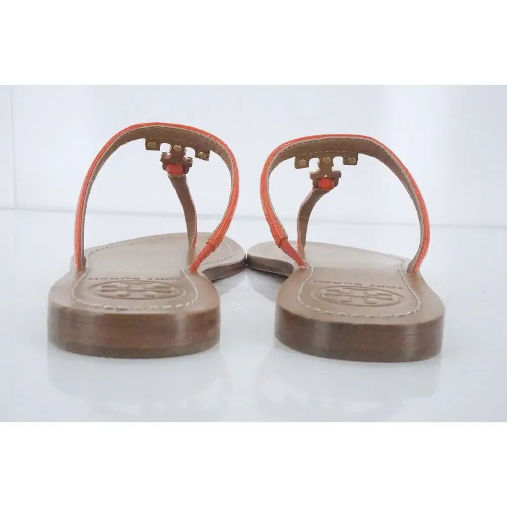 Tory Burch Strap Logo Thong Flip Flop Beach Slide Sandal Size 5 New $175 Orange